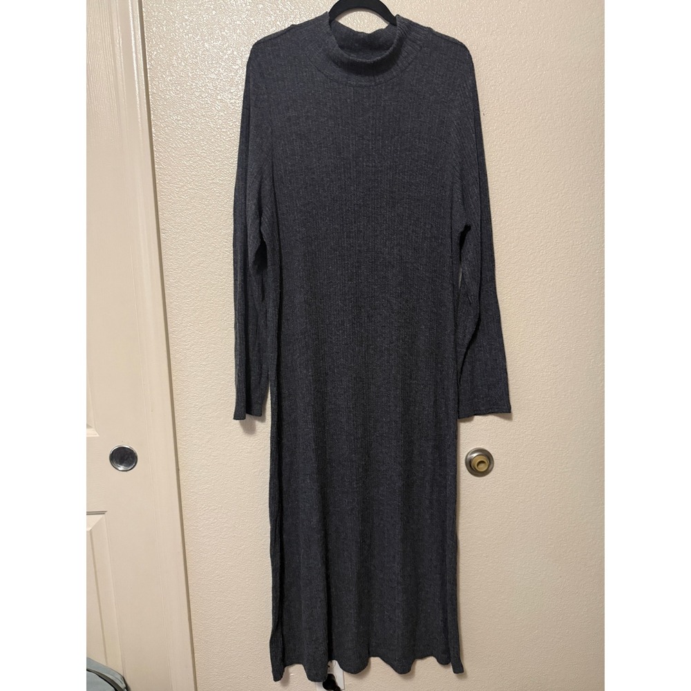 Daily Practice Anthropologie Ribbed Mock Neck Maxi Dress Charcoal Grey Plus 2X